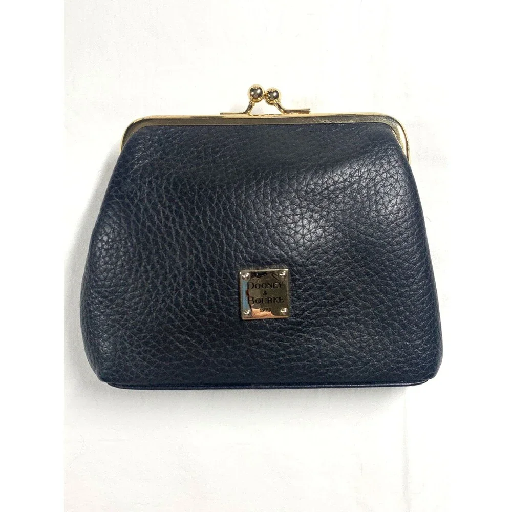 Dooney & Bourke Black Pebble Leather Kiss Lock Large Framed Wallet Coin Purse